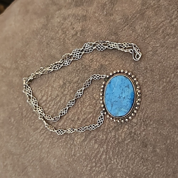 Peruvian Blue Chrysocolla Pendant Chain Necklace - Picture 6 of 8